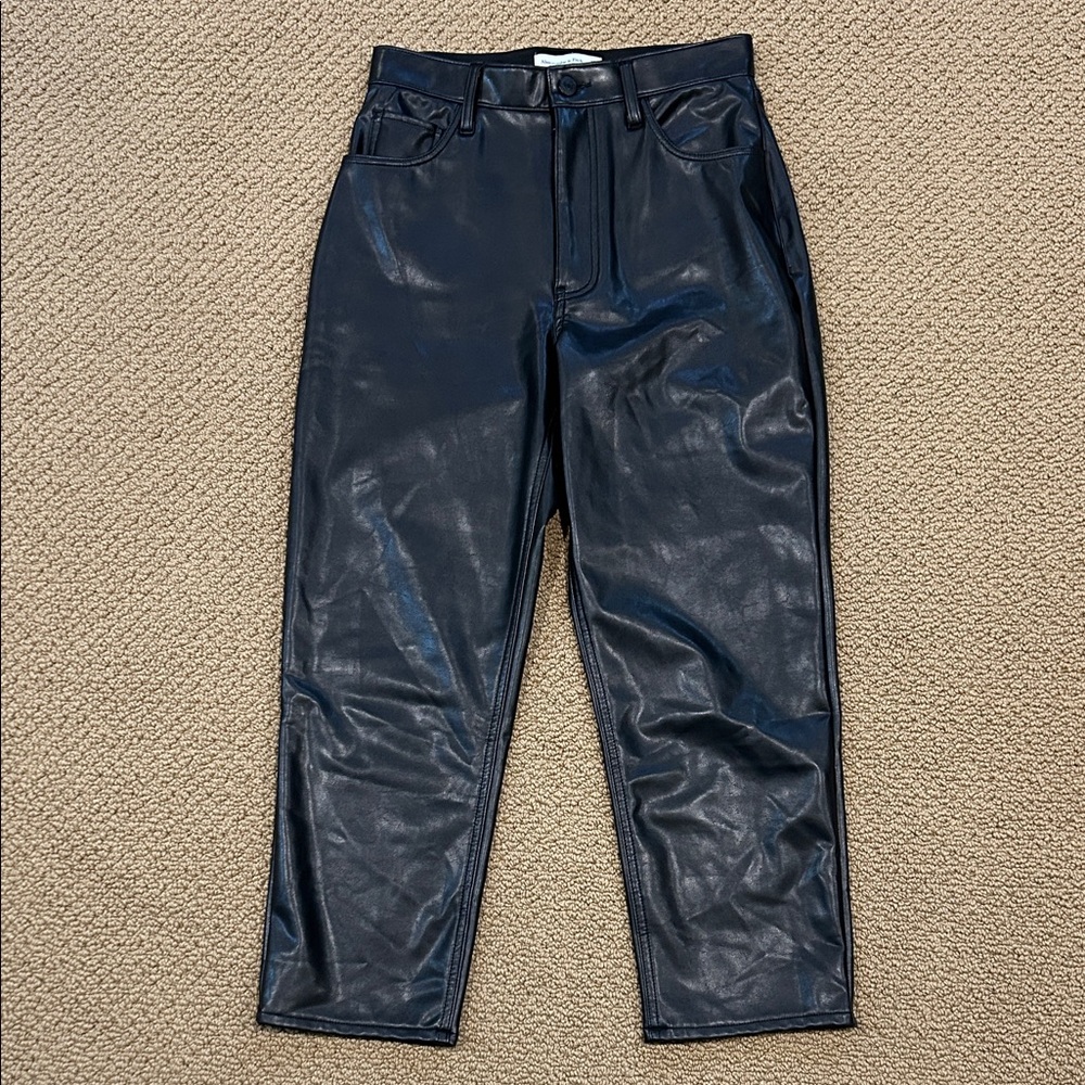 A&F Black Ankle Straight Ultra High Rise Curve Love Vegan Leather Pants 27 Short